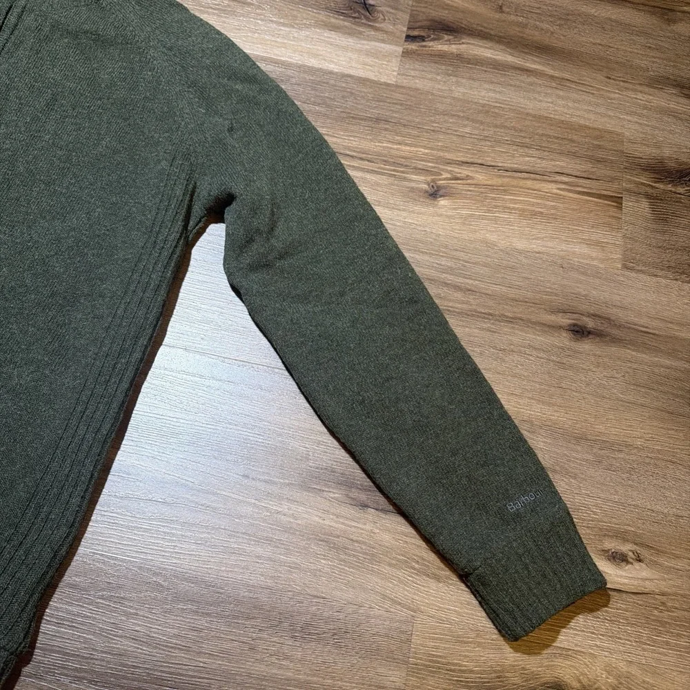 Barbour Full Zip Jumper Green Mens LARGE Soft Lambswool Hilltop Thru Seaweed